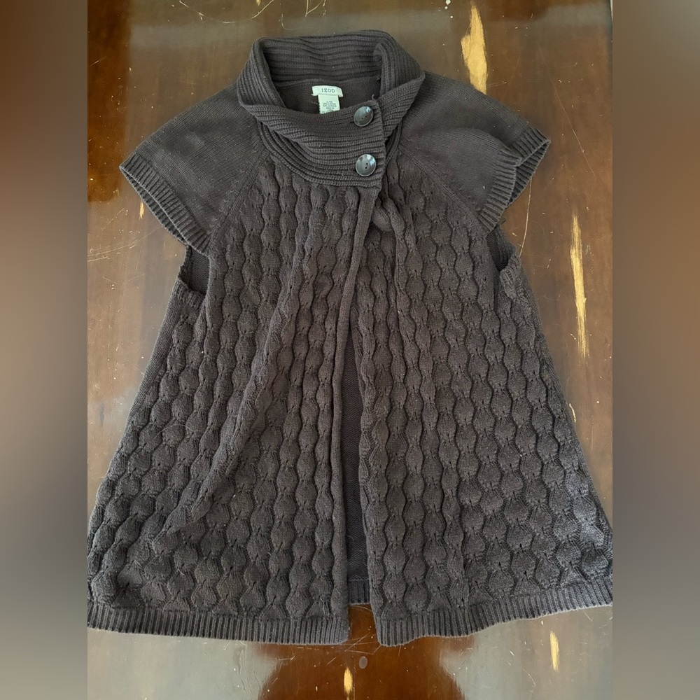 Black Knit Buttoned Cape